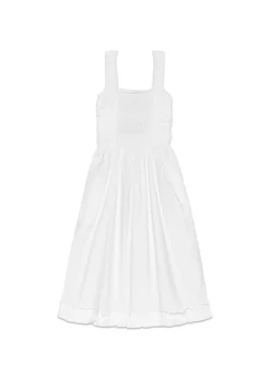 Cotton Poplin Midi Strap Smock Dress