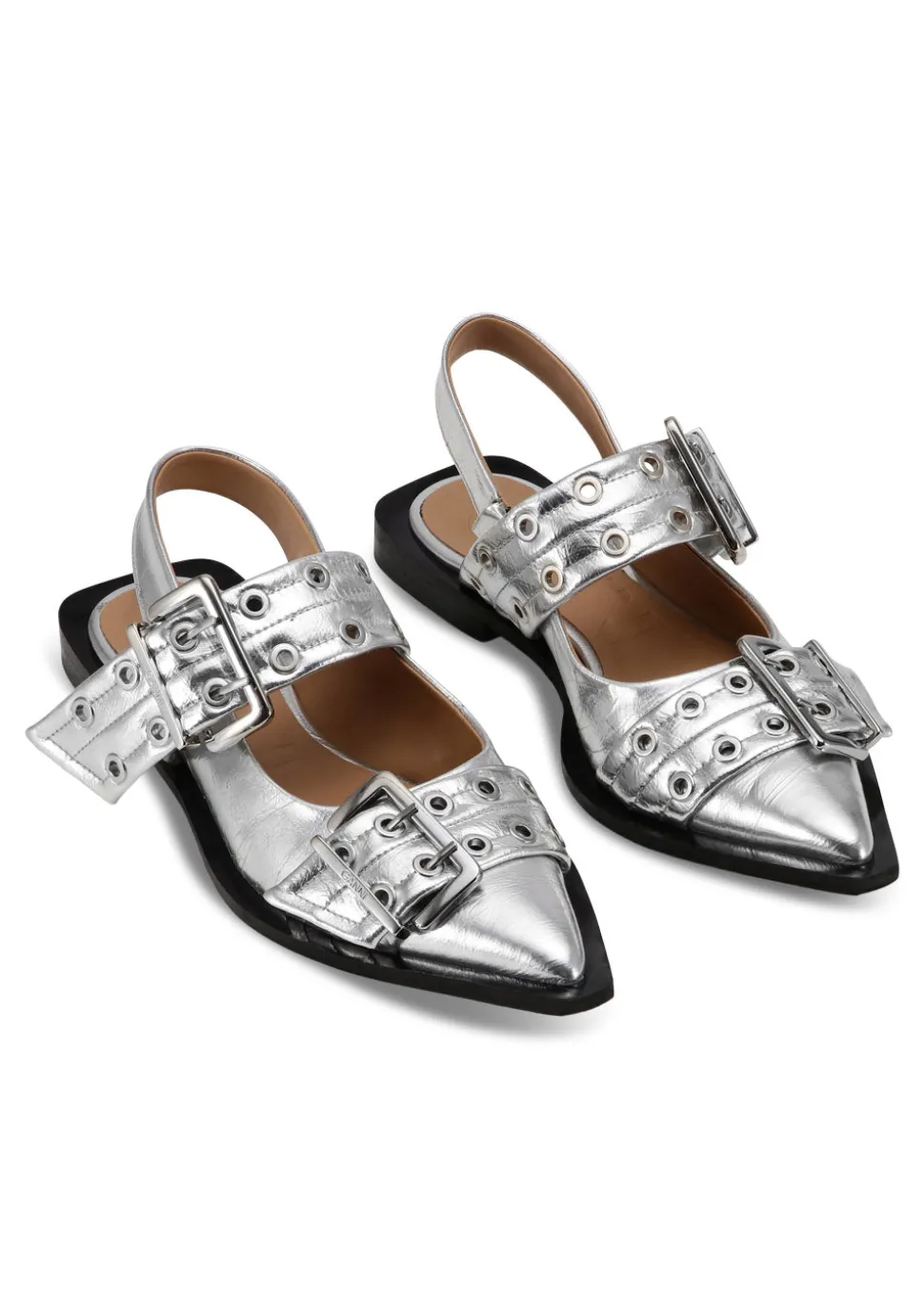 Feminine Buckle Ballerina Metallic