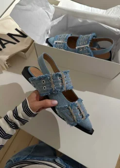 Feminine Buckle Ballerina Charms Denim