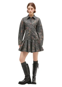 Printed Stretch Cotton Buttoned Mini Dress