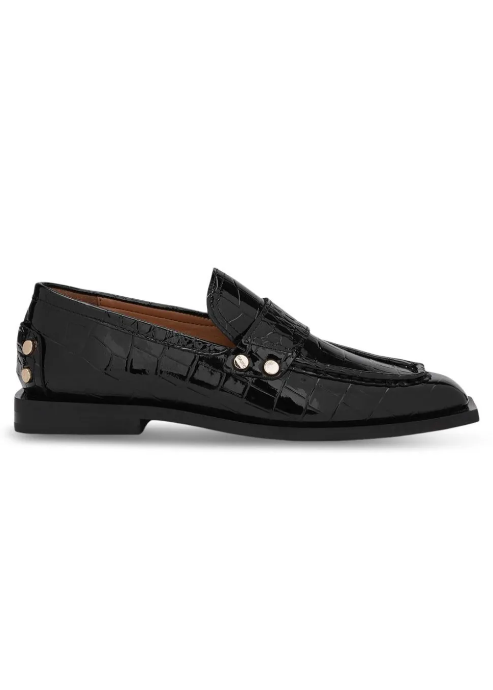 Studs Square Toe Loafer Shiny Croco